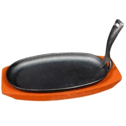 Cast Iron Oval Sizzler With Wooden Stand 240mm | Olympia