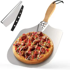 Aluminium Pizza Peel With Foldable Wood Handle And Pizza Cutter -AU BBQ Supplies Sales 2024 FC AMPPIZPEELCUT 4